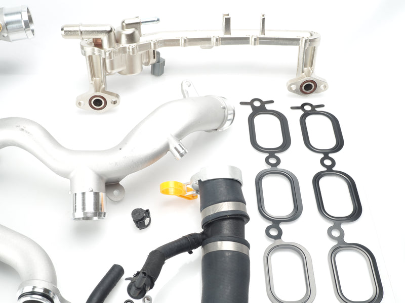 Jaguar AJ133 5.0L V8 SC Cooling System Components - Aluminum Water Pipe, Crossover Pipes & Thermostat Outlet Hose
