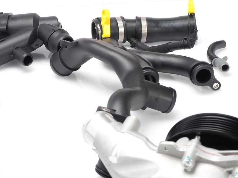 Jaguar coolant crossover pipes AJ813917, C2Z28536 part of the cooling system replacement kit for 5.0L V8 engines.