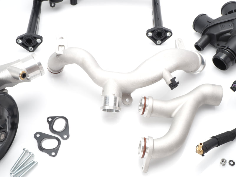 Jaguar Cooling System Upgrade Kit, Crossover Plug C2D3648 & Rear Heater Pipe w/Sensor AJ814053 for 3.0L V6 (2013-2021)