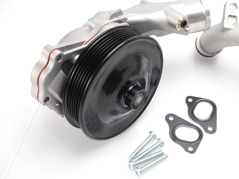 Water pump assembly for 2013 Jaguar AJ126 3.0L V6 SC, part of the cooling system replacement upgrade kit